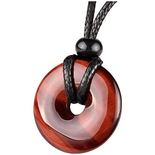 Amulet lucky coin shape doughnut heal red tiger eye jewelry magic and protect powers Necklace