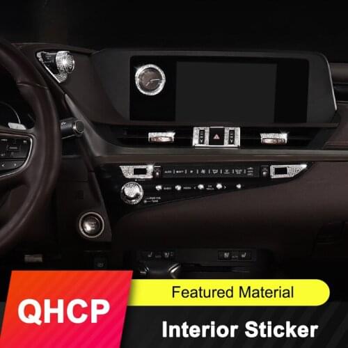 QHCP Car Media Small Button Stickers Front Air Outlet Clip Volume Knob Cover Rhinestone Interior Kit For Lexus ES 2018 2019 2020