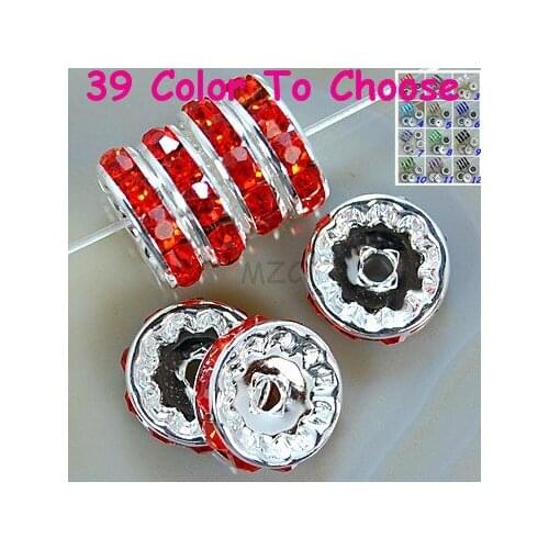 Cheap 10mm!bracelet necklace making g213 Red Crystal Rhinestone Rondelle Spacer, Silver Plated DIY Loose Beads