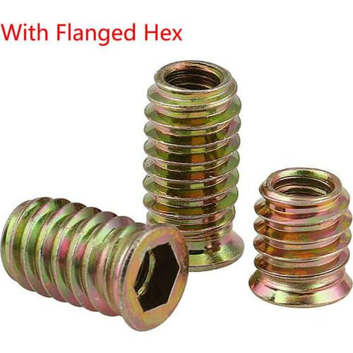 10Pcs M6 M8 M10 Threaded Insert Nuts Flanged Wood Screw For Furniture Connection Allen/Blind Hole/Straight/With Flanged Hex