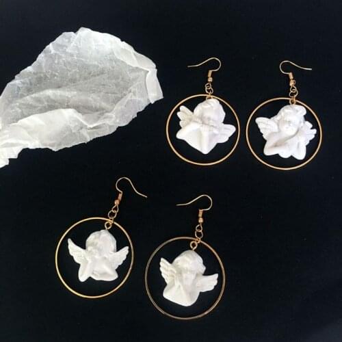 Gypsum Cupid Angel Pendant Drop Earrings Angel Wings Dangle Earrings For Women