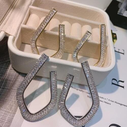 Hibride Trendy Geometric Design Stud Earrings For Women Wedding Party Accessories CZ Cubic Zirconia Earring High Jewelry E-35