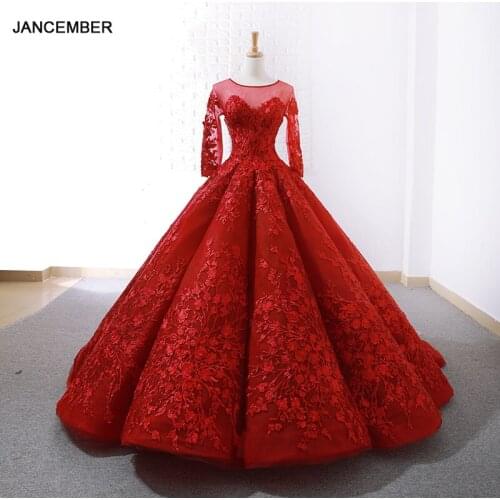 J66699 jancember red wedding party dress with train ball gown swollen bridal dress up evening dress 2019 floor length avondjurk