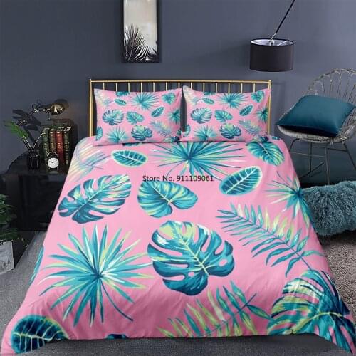 Palm Leaves Pink Bedding Set 3D Printed Duvet Cover Pillowcase Single Twin Queen Double King Full Size Home Textiles Quilt Cover