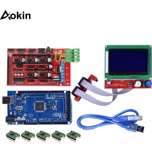 3d Printer Controller Kit Mega 2560 R3+Ramps 1.4 +A4988 Stepper Motor Driver+LCD 12864 Graphic Smart Display Controller+Adapter