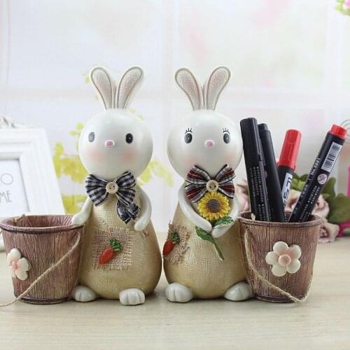 Creative Decoration Rabbit Pen Holder Rabbit Shape Piggy Bank Saving Pen Holder Resin Crafts Coin Storage Box Cash Box
