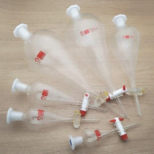 1pcs 30ml to 1000ml Glass Pear - Shaped Separation Funnel with Glass Piston, Laboratory Glassware with Grinding Mouth