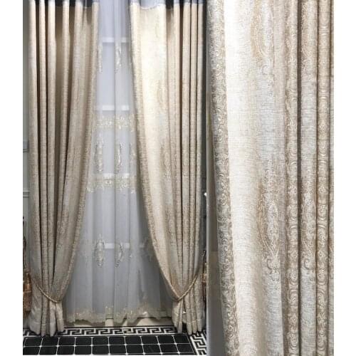 European-Style Light Luxury Simple Modern Thicken Cotton Chenille Jacquard Beige Gray High-End Curtains for Living Room Bedroom
