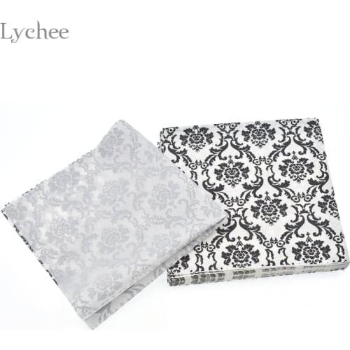 Lychee Life 20pcs Black White Flower Napkin 33X33 Vintage Napkin Paper For Wedding Birthday Party Hotel Party Tableware
