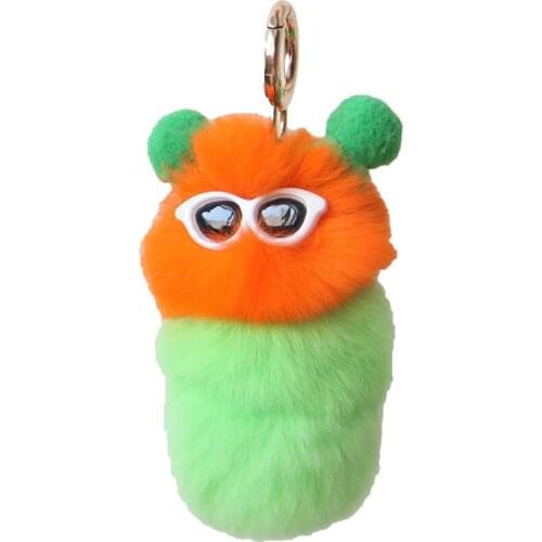 Lovely Caterpillar Keychain Wear Glasses Pompon Kawaii Women Bag Fashion Accessories Couples Car Key Pendant Keyring Fine Gift
