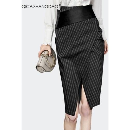 Fashion Black Striped Women Pencil Skirt Elegant All-Match High Waist Spliced Knee-Length Office Ladies Work Wear Midi Skirts