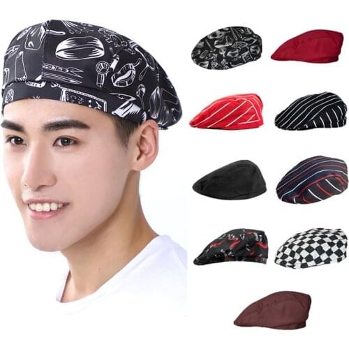 Men Women Mesh Patchwork Chef Restaurant Kitchen Cooking Work Wear Hats Beret Hotel Bakey Cafe Waiter Breathable Cap 56-58cm