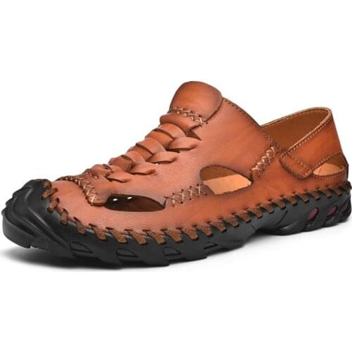 2021 New Summer Leather Mens Sandals Handmade Classic Men Slippers Walking Beach Sandals Outdoor Men Roman Sandals Big Size 46