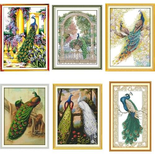 Beautiful Peacock Series Cross Stitch Kit Animal Pattern 14CT White 11CT Printed Embroidery set DIY Home Decoration Painting