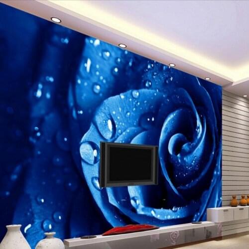 Custom mural Living room wallpaper Elegant blue rose vine beads TV background design wallpaper custom mural