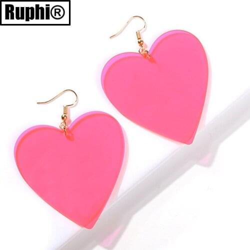Neon Fuschia Color Acrylic Heart Charm Fish Hook Fashion Earrings jewelry