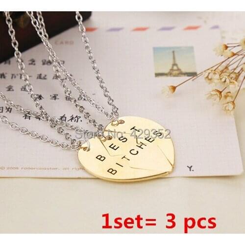 2015 New Fashion Broken Heart 3 or 2 Parts Best Bitches Necklaces & Pendants,Gold Silver Plated Necklace Best Gifts for Friends
