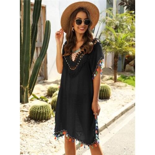 NEW 2020 Summer Beach Dress for Women Fringe Tunics Cover Up Ladies Beachwear Tassels Swimsuit Coverups May Yellow Swimdress