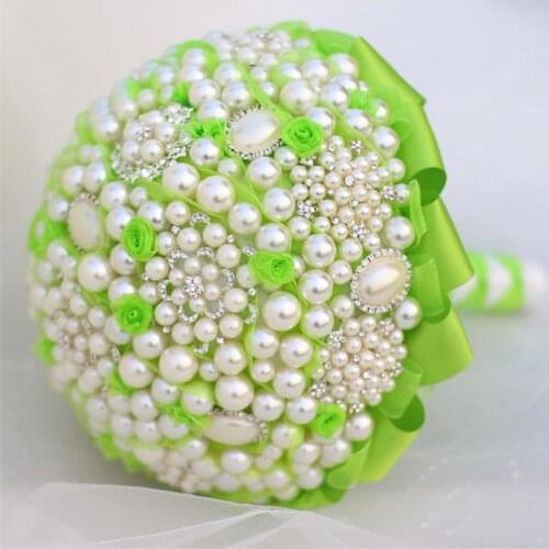 Newest arrived green pearl artificial wedding bouquets crystal bridemaid wedding bouquets for wedding decoration