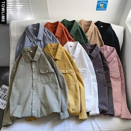 Solid Color Loose Basic Mens Shirts 2021 Harajuku Men Casual Long Sleeve Shirt Tops Korean Streetwear Man Blouse Couple Clothes