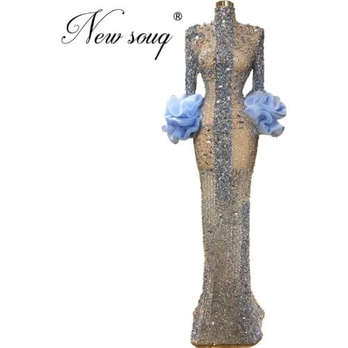 Vestidos Dubai Chic Formal Celebrity Gowns Evening Dresses 2020 Saudi Arabic Beaded Rhinestone Prom Dress Custom Kaftans Islamic