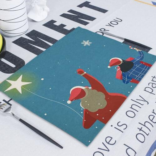 Christmas Cartoon Individual Table Happy Christmas Santa Printed Childlike Cup Mat Mat on Table for Kitchen Placemats Cup Pads