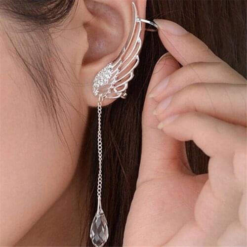Silver Plated Angel Wing Stylist Crystal Earrings Drop Dangle Ear Stud For Women Long Cuff Earring Cuff Earring Bohemia Jewelrys