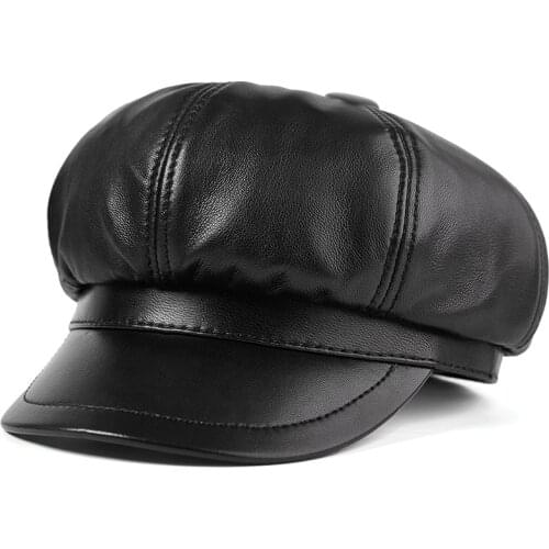 New style boy real leather student school caps hats Lamb skin octagonal hat British Beret duck