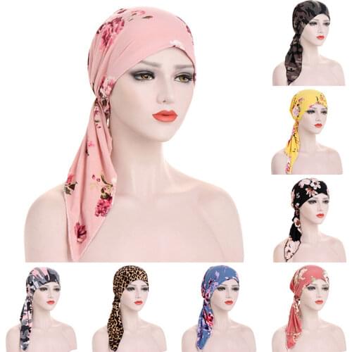 2021 NEW Women muslim fashion hijab cancer chemo flower print hat turban head cover hair loss scarf wrap pre-tied bandana