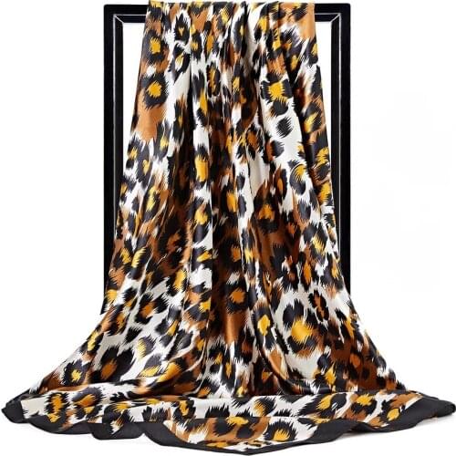 Silk Scarf Women Print Hair Neck Square Scarves Office Ladies Shawl Bandanna 90X90CM Muslim Hijab Handkerchief Muffler Foulard