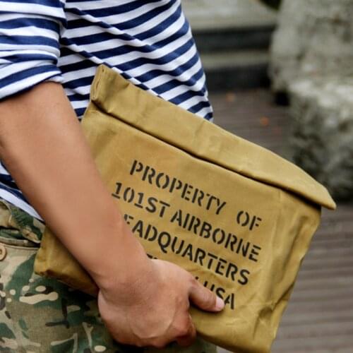 Vintage Oil Wax Canvas Clutch Bag Man Shoulder Bag Large Capacity Wallets Military Style Multifunction Handy Bag