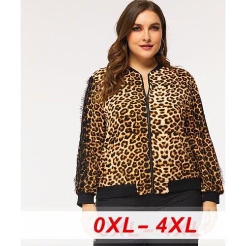 Zipper Leopard Printed Plus Size Womens Short Coats Large Casual Loose Long Sleeve 2020 Spring Autumn Female Jacket Streetwear
