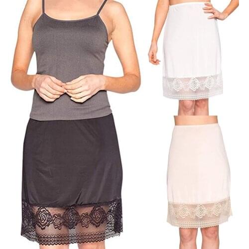 Summer women skirt 2021 new Solid Color High Waist Lace Underskirt Petticoat Knee Length Pencil Skirt White L Casual Wear