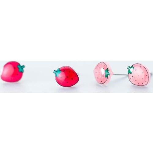 Ruifan Cute Pink/Red Strawberry Shape 925 Sterling Silver Stud Earrings for Women Girls Korean Small Earring Fine Jewelry YEA369