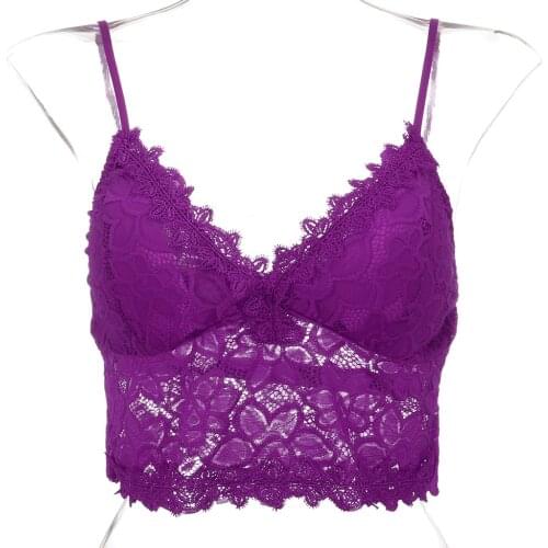 Purple Lace crop top Women 2020 Camisole Plus Size Vest Crop Wireless Bra Lingerie Sexy V-neck Sleeveless Camisole Mujer #YJ