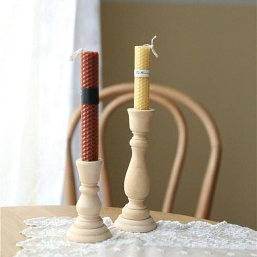 1PCs Wooden Vintage Candlesticks Holders Retro Table Vintage Unpainted Simple Wood Classic Craft Art Home Wedding Decorations