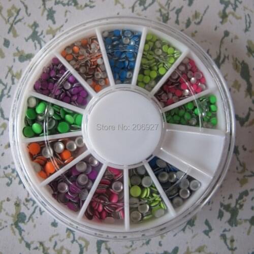 1PC OD-42 3D 2MM+3MM Neon Color Round Metal Decoration in wheel Shiny Nail Decoration Lovely Outlooking