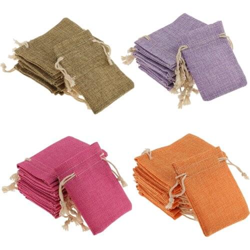 10pcs Linen Jewelry Gift Bags Drawstring Small Jewellery Pouches