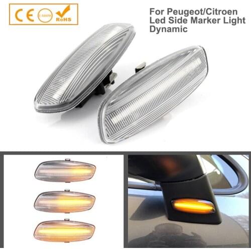 2Pcs Dynamic LED Side Marker Light Turn Signal Lamps For Peugeot 207 308 3008 5008 RCZ Partner Citroen C3 C4 Coupe C5 DS3 DS4