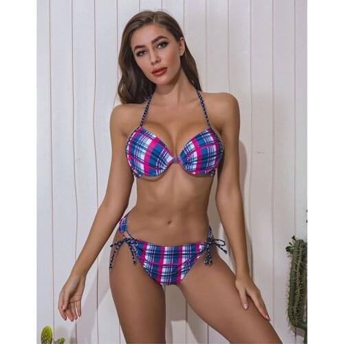 2020 Sexy Lattic Women High Waist Bikini Swimsuit Swimwear Female Bandeau Thong Brazilian Biquini Bikini Set Bathing Suit Bather
