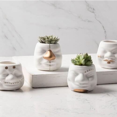4PCS/Set Ceramic Clown Succulent Pots Small Tabletop Flower Vases Pencil Makeup Brushes Cup Holder Nordic Home Living Room Decor