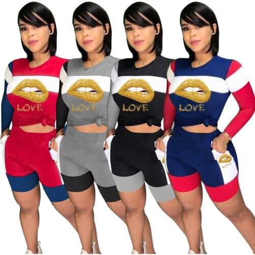 40MN1028 Autumn Winter Women Casual Home Patchwork Letter Two Piece Set Top and Pants Tracksuit Sweatsuit Outfits Hot Moda 2020