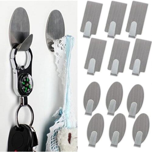 6Pcs Bathroom Hooks Strong Adhesive Lightweight Wall Mounted Hanger Hooks kitchen Stainless steel Punch-free hook for Window