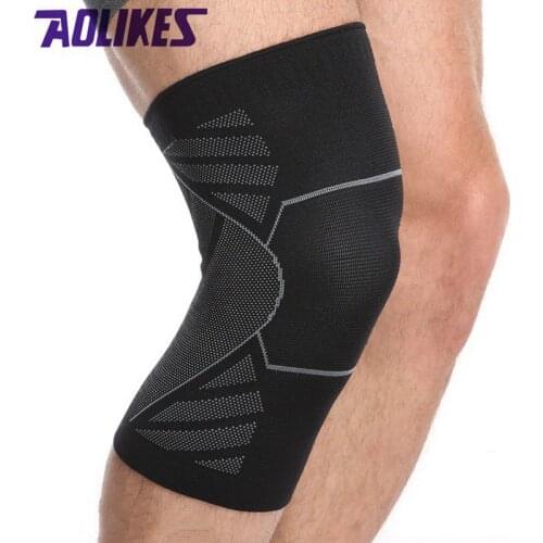 AOLIKES 1Pcs Elastic Knitted Nylon Knee Brace Fitness Seamless Cuff Kneepad Silicone Non-slip Sports Knee Protector Compression