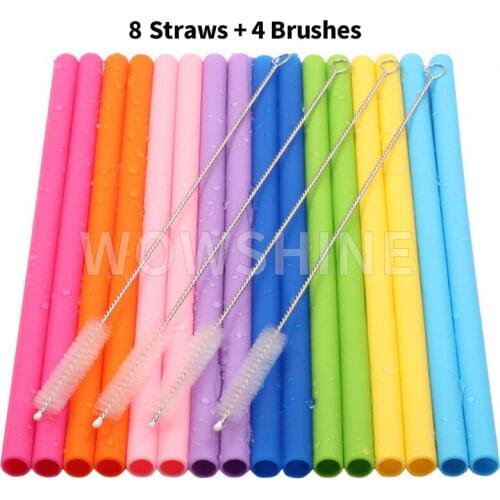 Free Shipping Eco Friendly Silicone Drinking Straws 8pcs+4 Brushes FDA Food Grade home party For Promotion