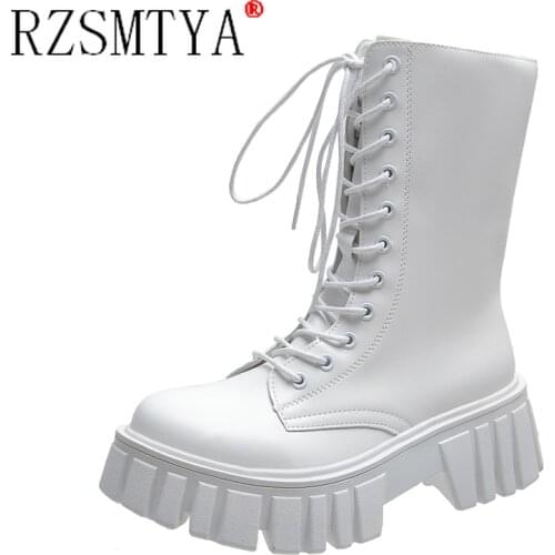 Ankle Boots For Women 2021 Spring Motorcycle Boots Thick Heel Platform Shoes Woman Slip On Round Toe Fashion Martin Boots