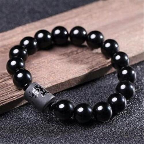 Dragon and Phoenix Black Obsidian Bracelet For Men Women Couples Lovers Totem Buddha Lucky Amulet Jewelry