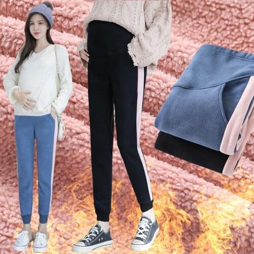 Elastic Waist Belly Pants Clothes for Pregnant Women Pregnancy Trousers Winter Thicken Warm Plus Velvet Maternity Pants 2020 New