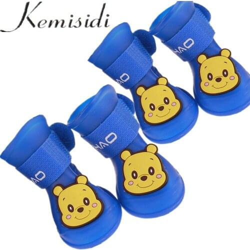 KEMISIDI Store Pet Boots PU Silica Gel Waterproof Dog Shoes Dogs Non-Slip Bottom Shoess Bear Pattern Size S-XXL 7 Color Choose
