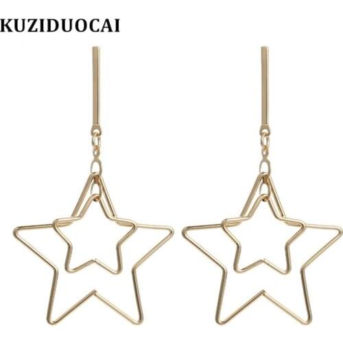 Kuziduocai 2019 New Fashion Jewelry Bohe Punk Concise Geometric Dangle Double Layer Stars Statement Drop Earrings For Women Gift